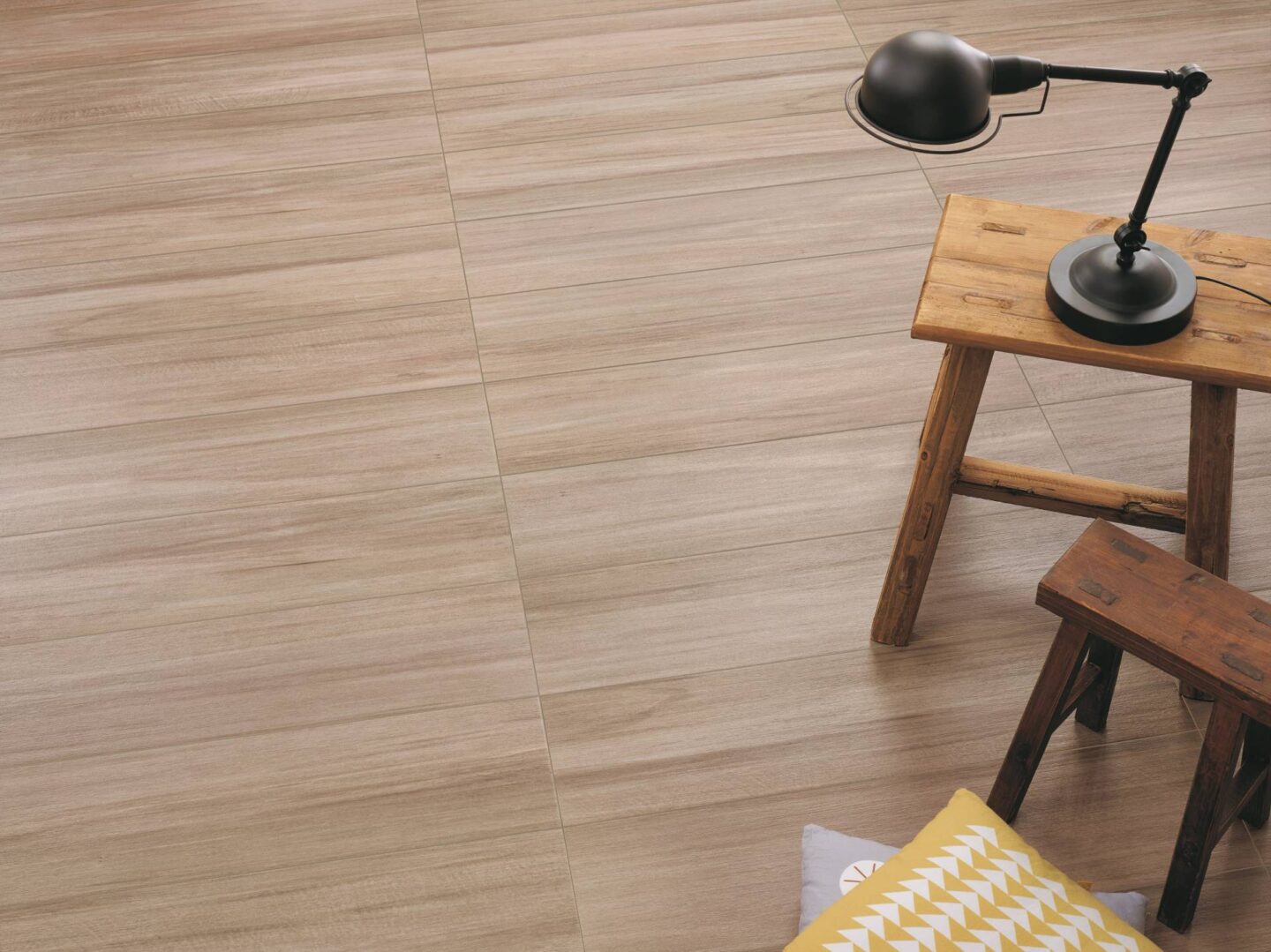 Floor-with-stool-on-woodlike-floor-tiles