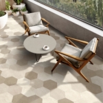 Small Hexa Tiles Outdoors with chairs and small table