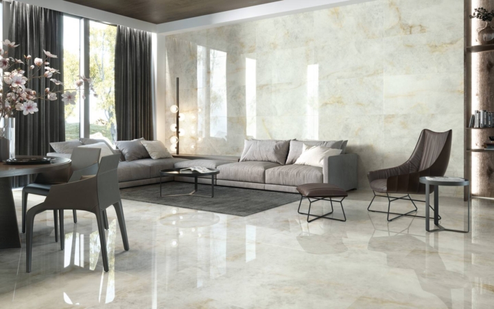 Livingroom-with-marbled-pearl-colored-tiles-on-walls-and-floor