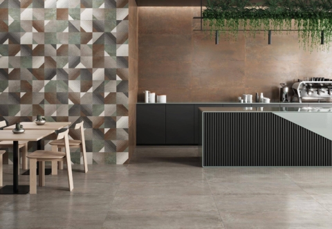 Kitchen-with-metal-tiles-silver-green